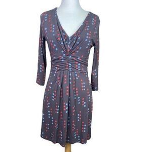 Boden Gathered Polka Dot Tunic Dress Women's 12 Gray Blue A-Line Modest Casual